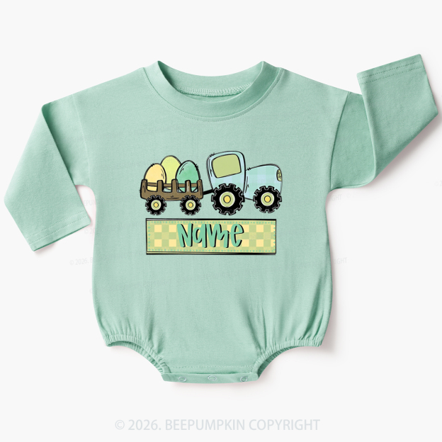 Personalized Name Easter Tractor Baby Bubble Romper