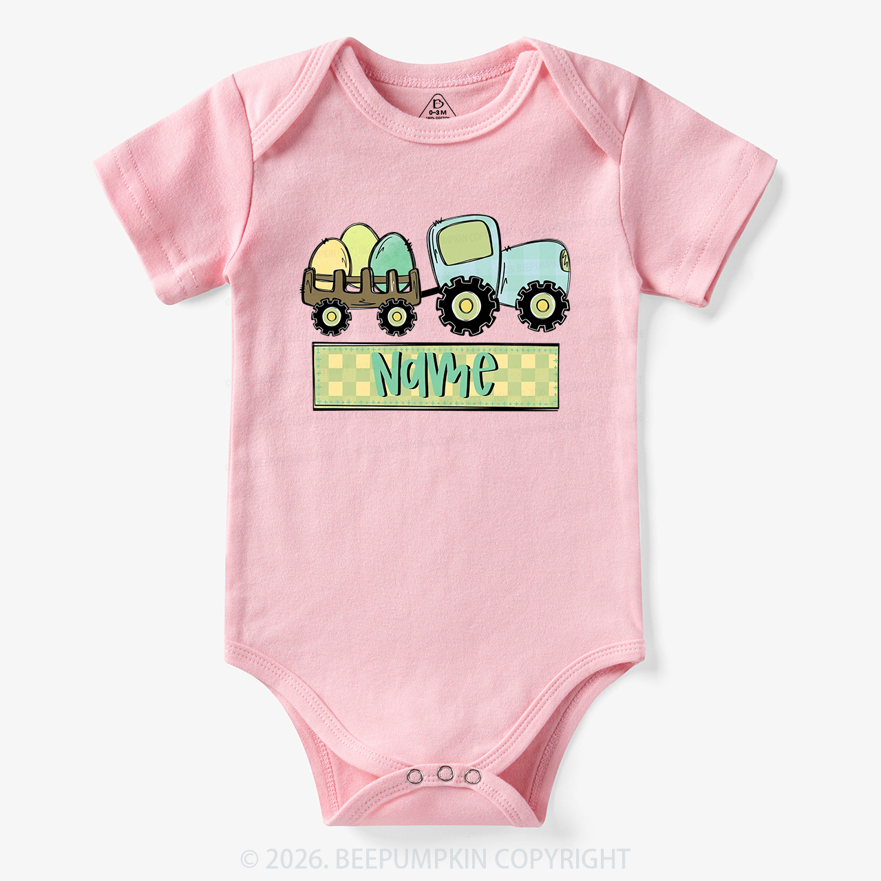 Personalized Name Easter Tractor Bodysuit