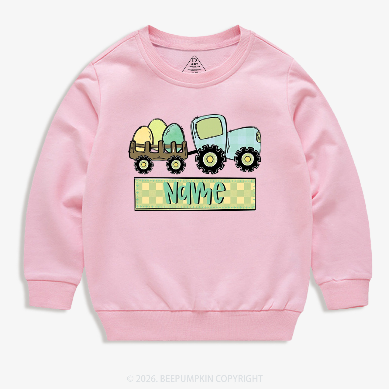 Personalized Name Easter Tractor Kid's Sweatshirt