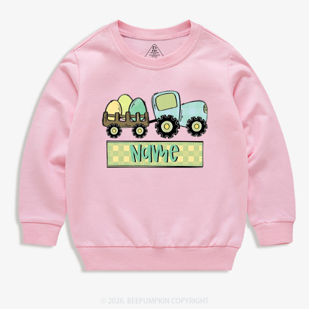 Personalized Name Easter Tractor Kid's Sweatshirt