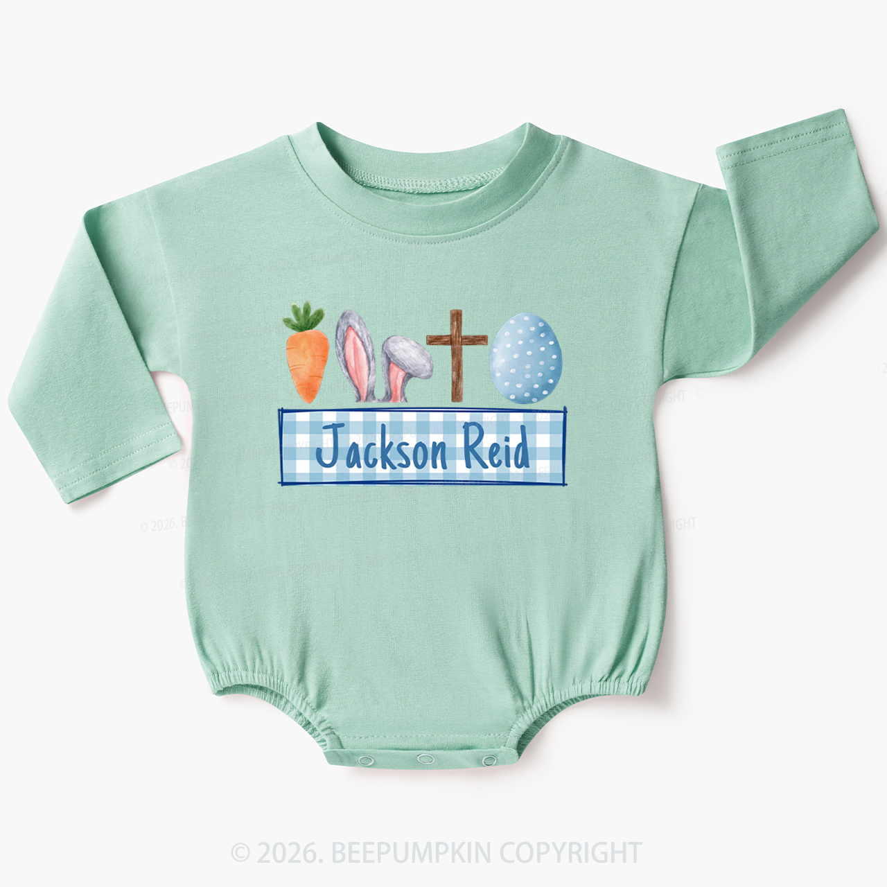 Personalized Watercolor Easter Bunny Name Baby Bubble Romper