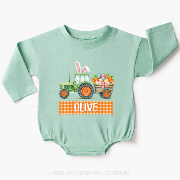 Personalized Name Easter Tractor Farm Baby Bubble Romper