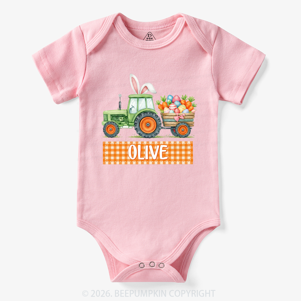 Personalized Name Easter Tractor Farm Bodysuit