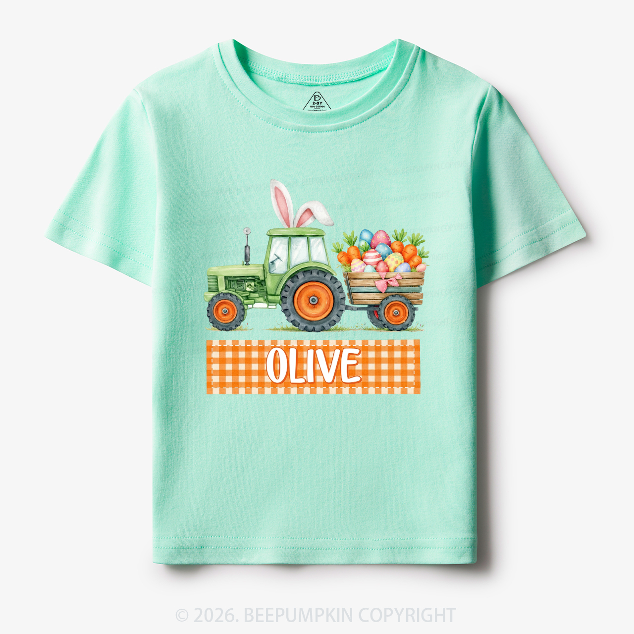 Personalized Name Easter Tractor Farm Toddler&Kid's Tees