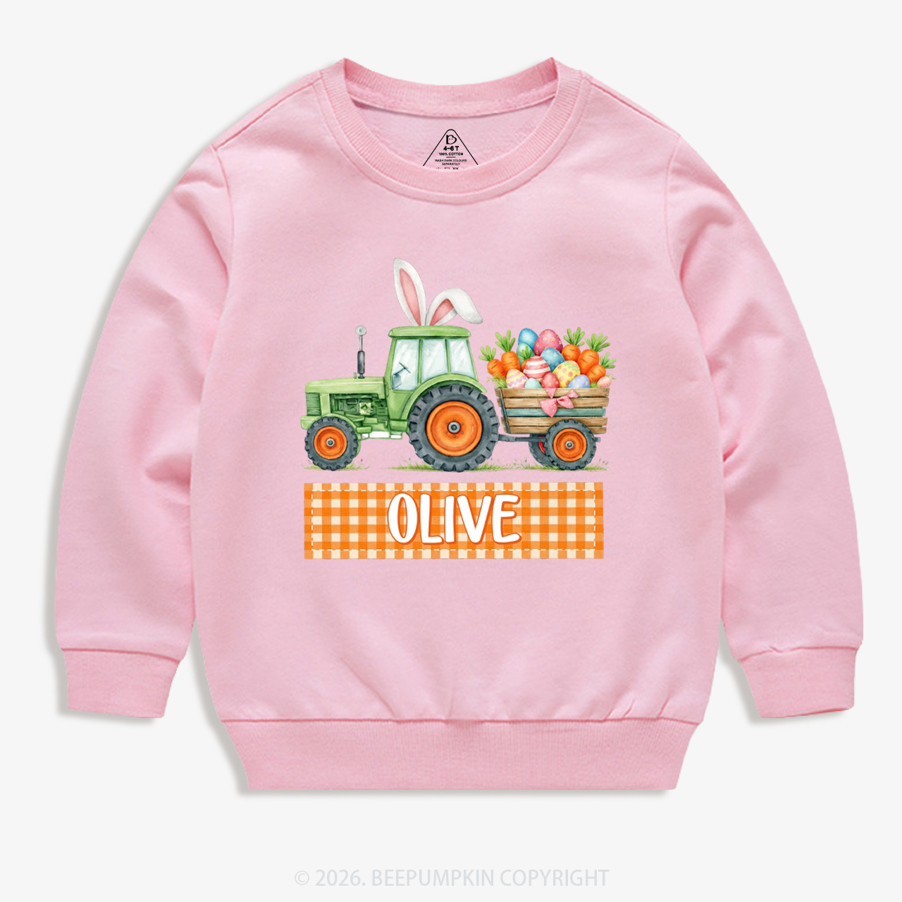 Personalized Name Easter Tractor Farm Kid's Sweatshirt