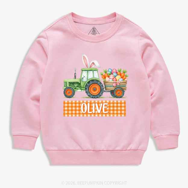 Personalized Name Easter Tractor Farm Kid's Sweatshirt