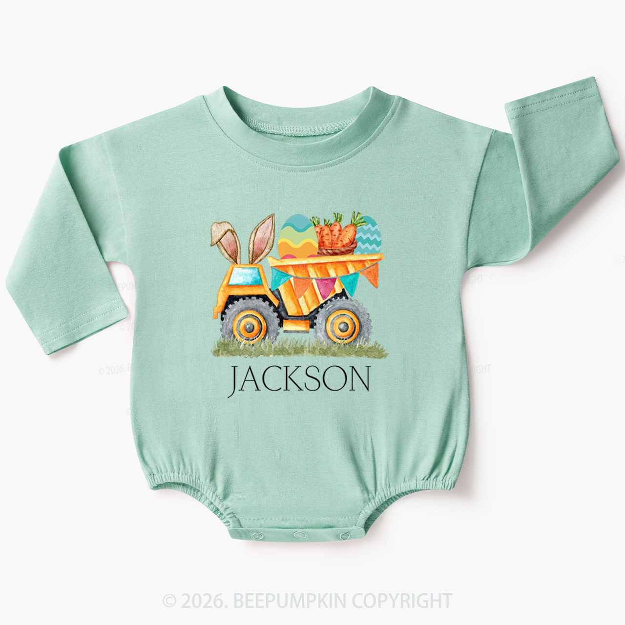 Personalized Name Easter Dump Truck Baby Bubble Romper