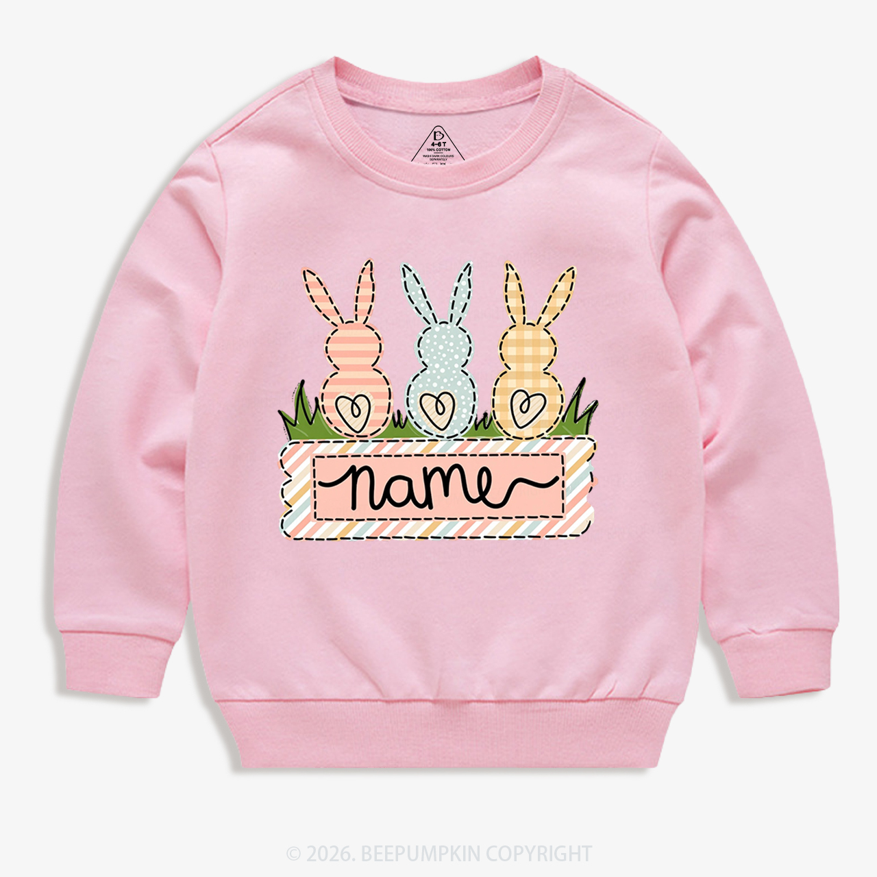 Personalized Name Easter Bunny Trio Girl Kid's Sweatshirt