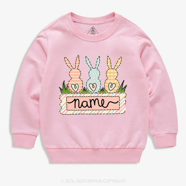 Personalized Name Easter Bunny Trio Girl Kid's Sweatshirt