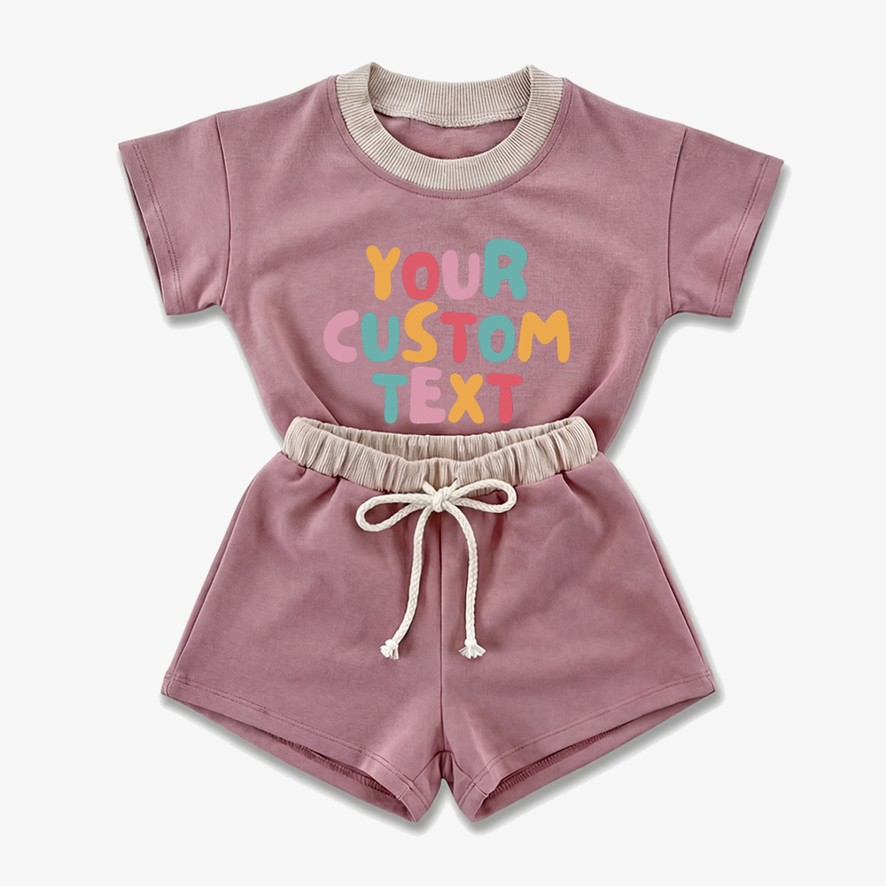 Personalized Colorful Name Baby Short Sleeve Tee and Shorts Sets