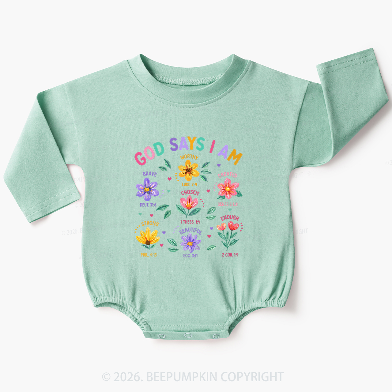 God Says I Am Flowers Baby Bubble Romper