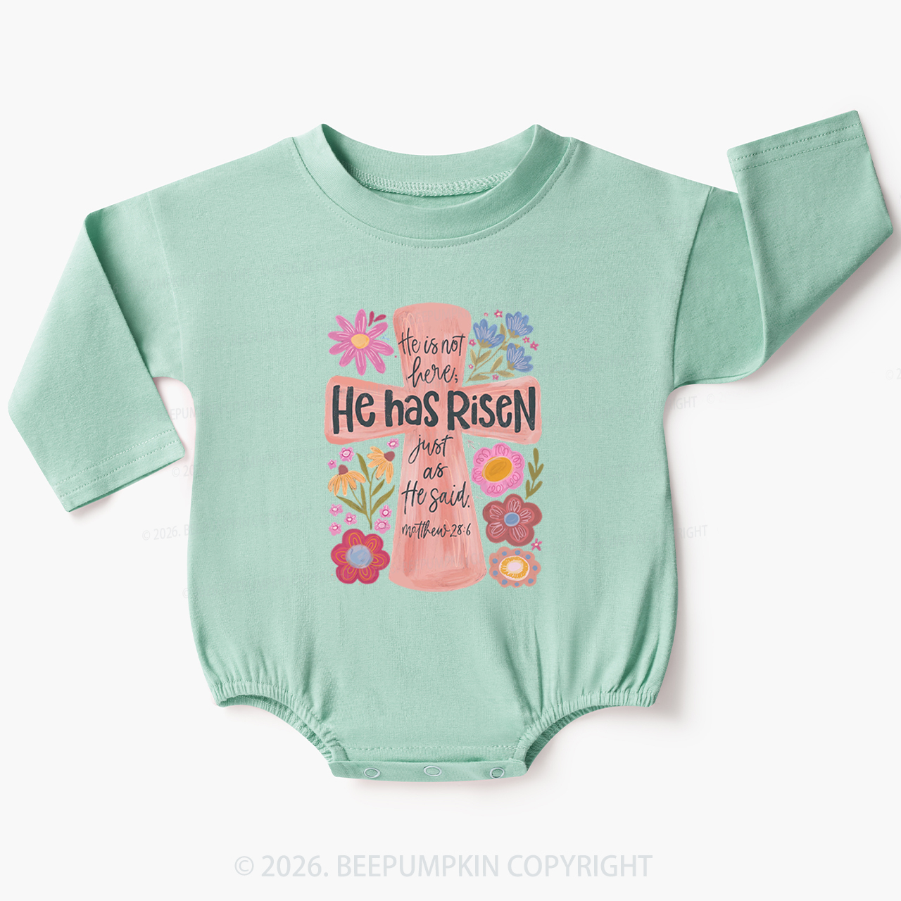 He Has Risen Christian Resurrection day Baby Bubble Romper
