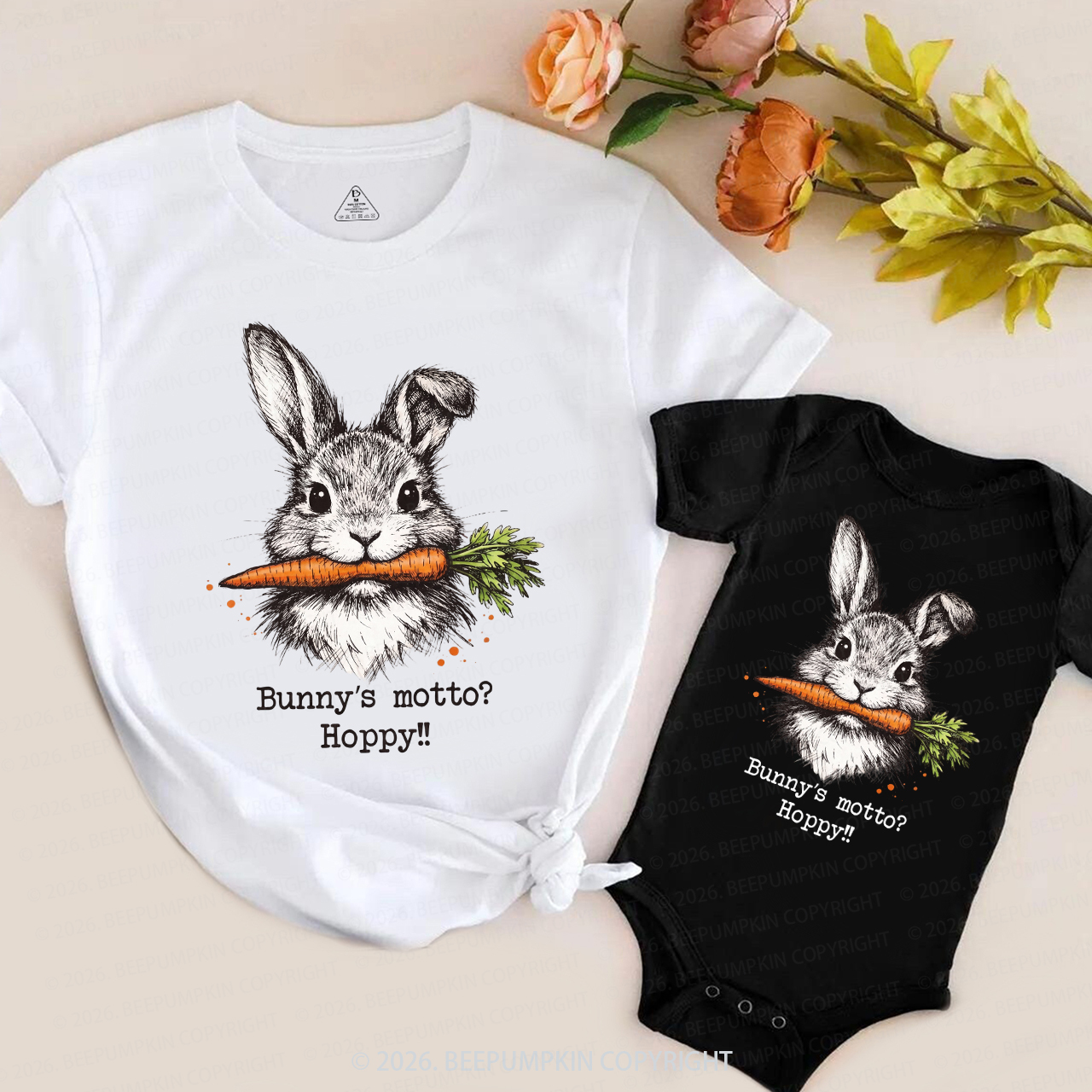Funny Bunny Hoppy Motto Family Matching T-Shirts