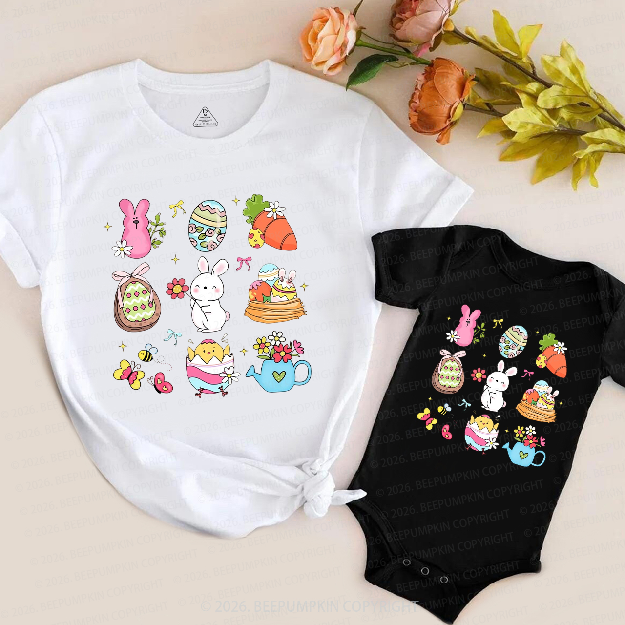 Happy Easter Cute Bunny Carrot Mom&Me Matching T-Shirts