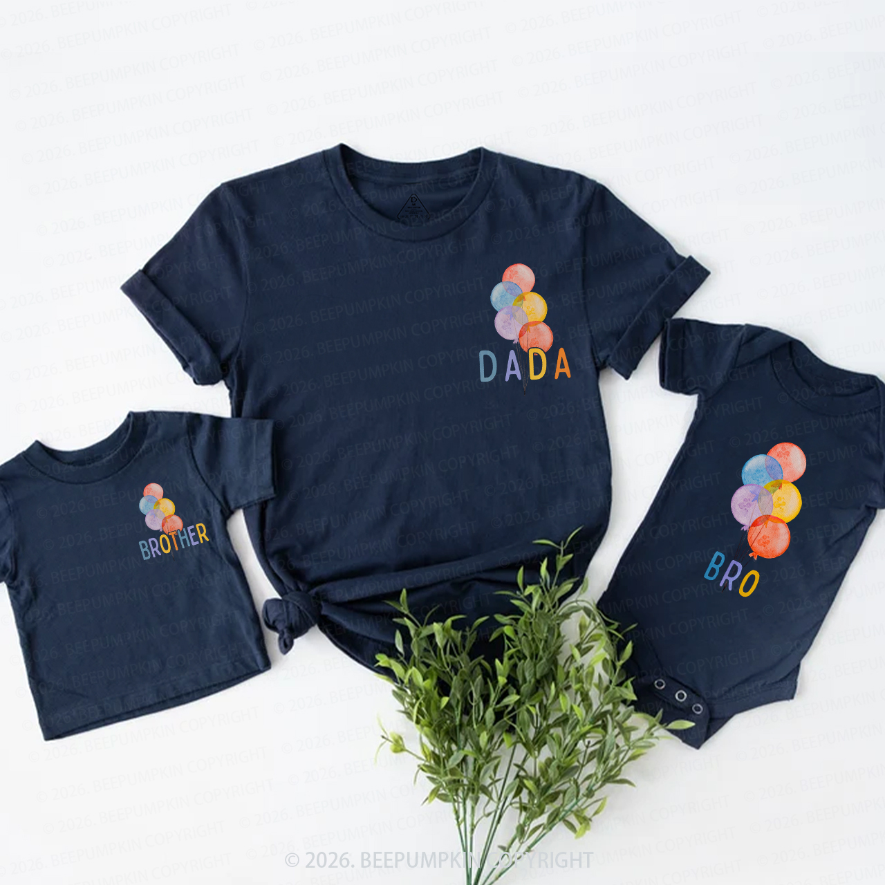 Personalized Rainbow Balloon Birthday Family Matching T-Shirts