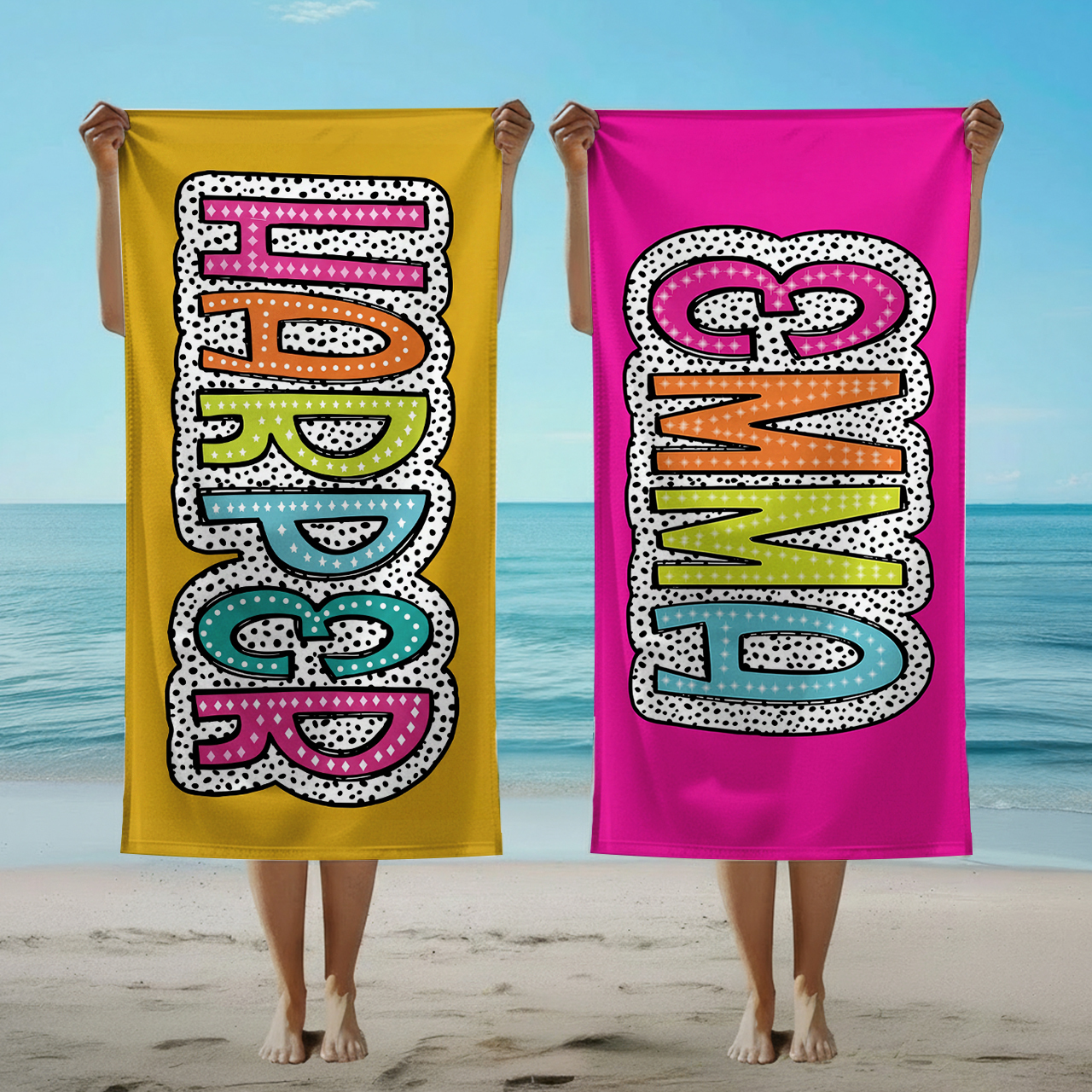Personalized Personalized Multicolor Dalmatian Dots Beach Towel