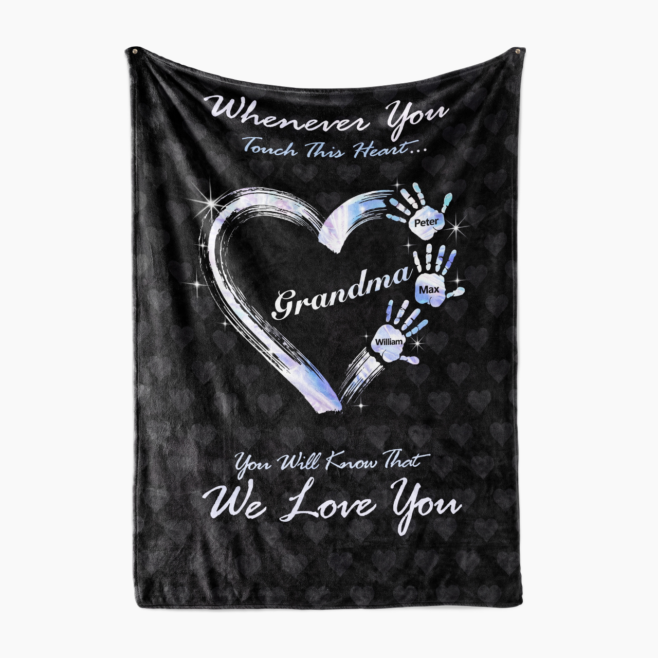 Personalized Gradient Handprints Love Heart Fleece Blanket