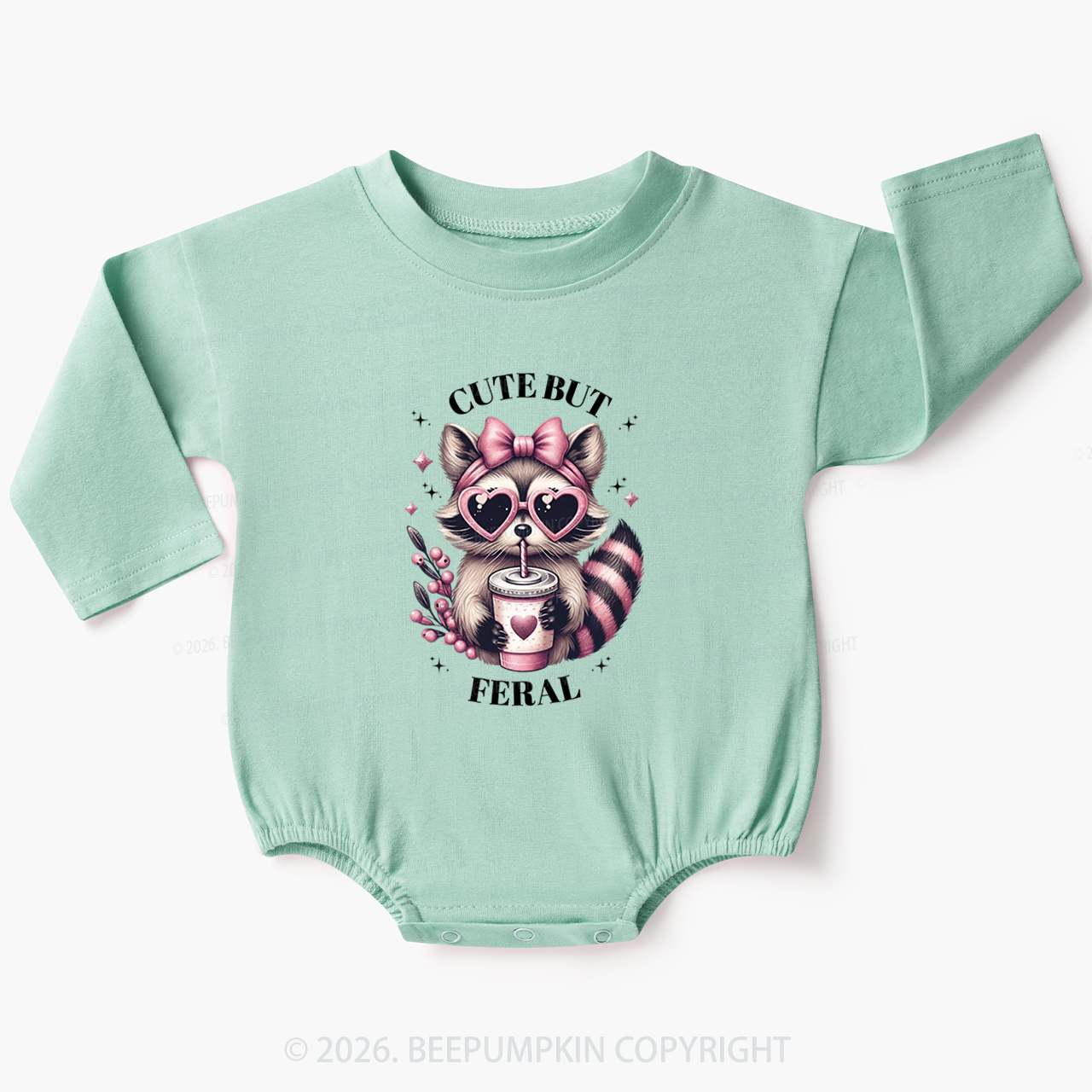 Cute But Feral Funny Raccoon Baby Bubble Romper