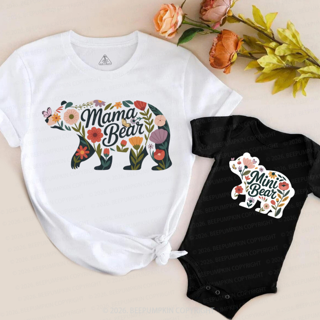 Mama Bear Mini Bear Floral Mom&Me Matching T-Shirts