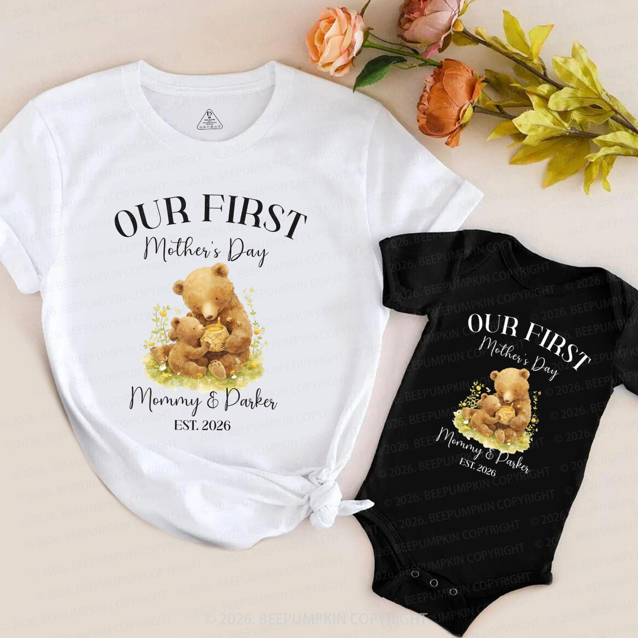 Personalized First Mother's Day Little Bear Mom&Me Matching T-Shirts