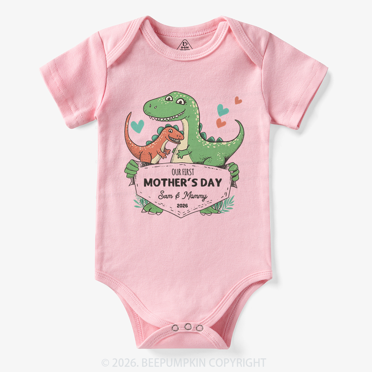 Personalized Our First Mother's Day Cute Dinosaur Bodysuit