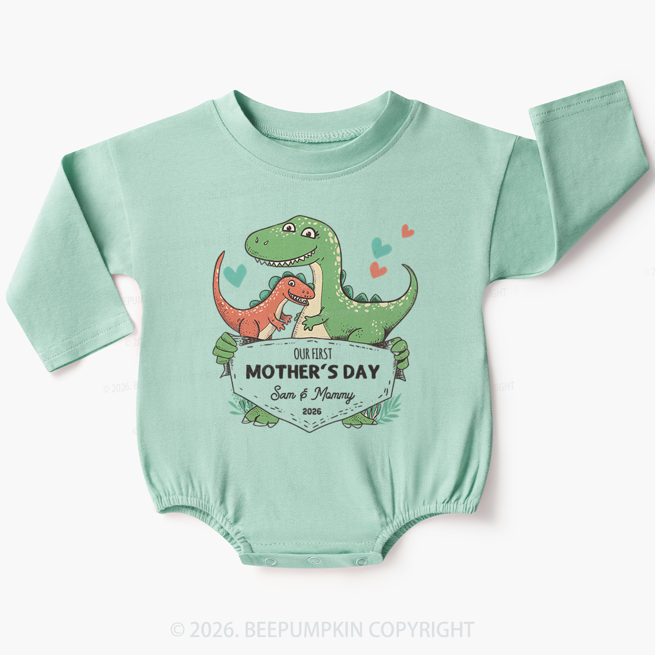 Personalized Our First Mother's Day Cute Dinosaur Baby Bubble Romper