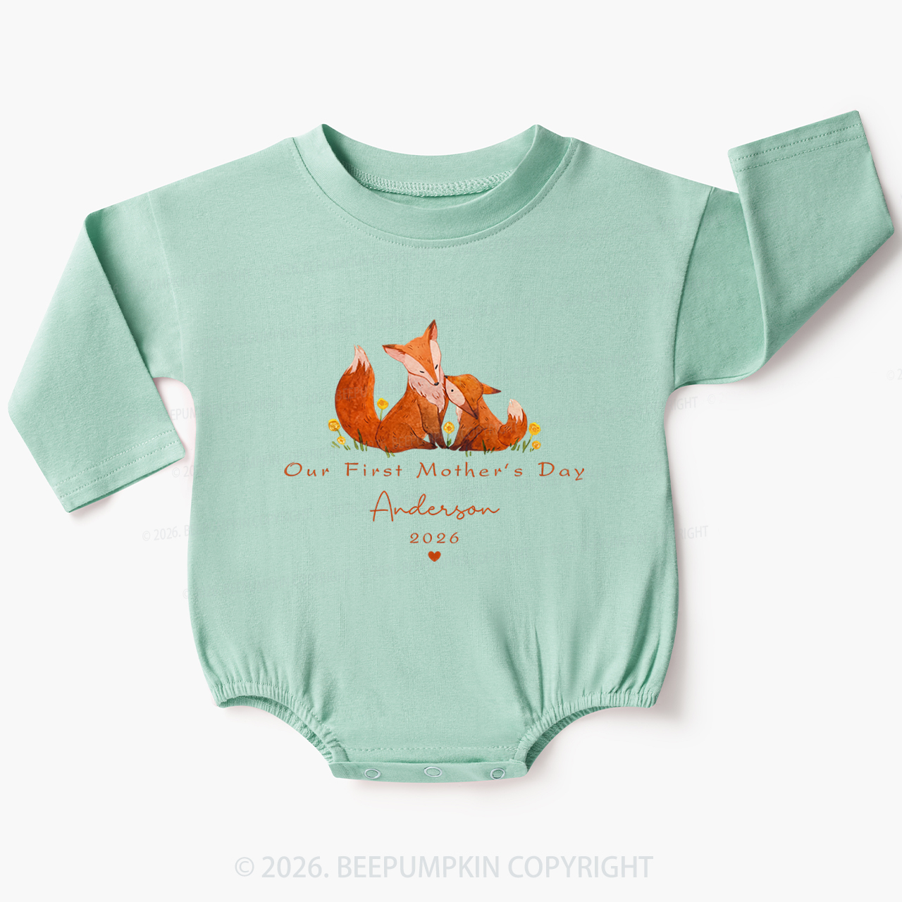 Personalized First Mother's Day Fox Baby Bubble Romper