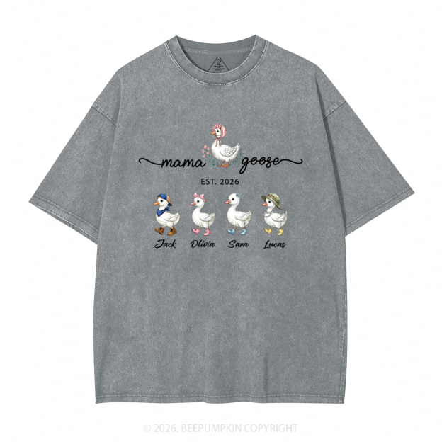 Personalized Mama Kids Names Washed T-Shirts