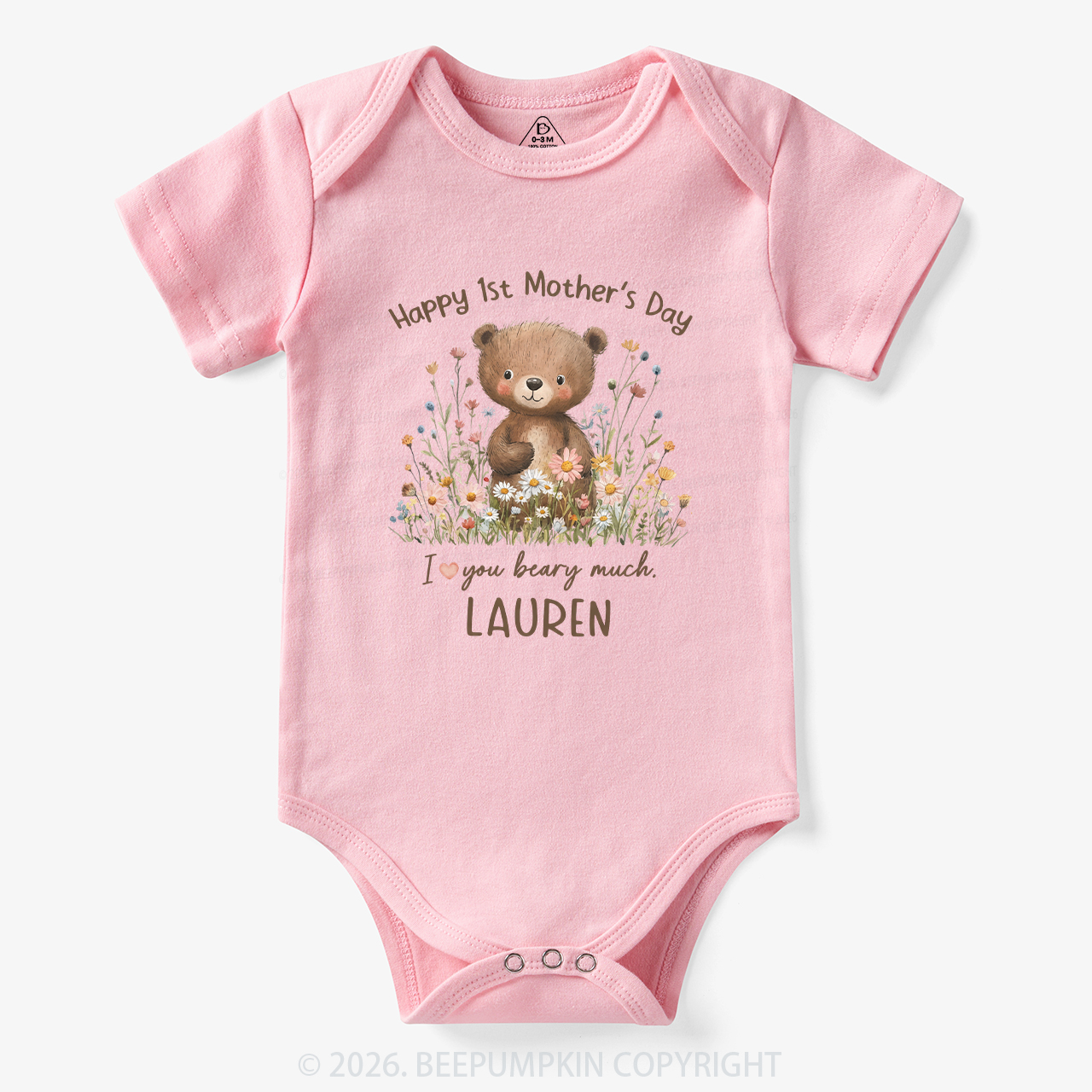 Personalized Happy 1st Mother's Day Floral Bear Bodysuit