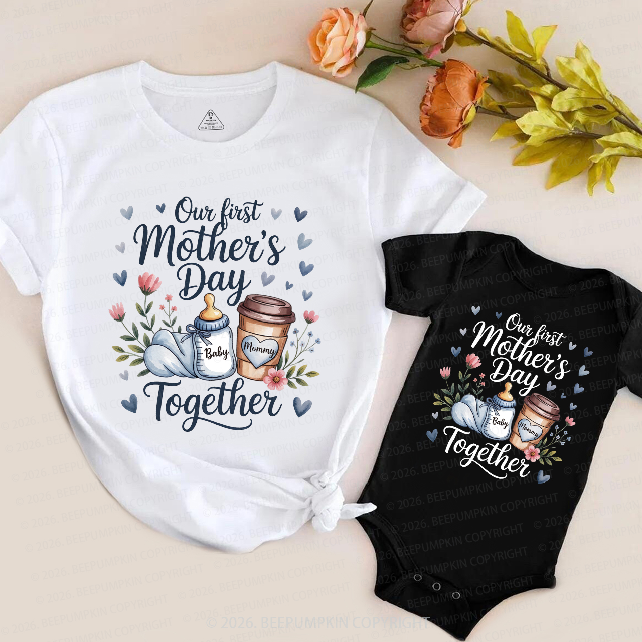 Our First Mother's Day Together Coffee Bottle Mom&Me Matching T-Shirts