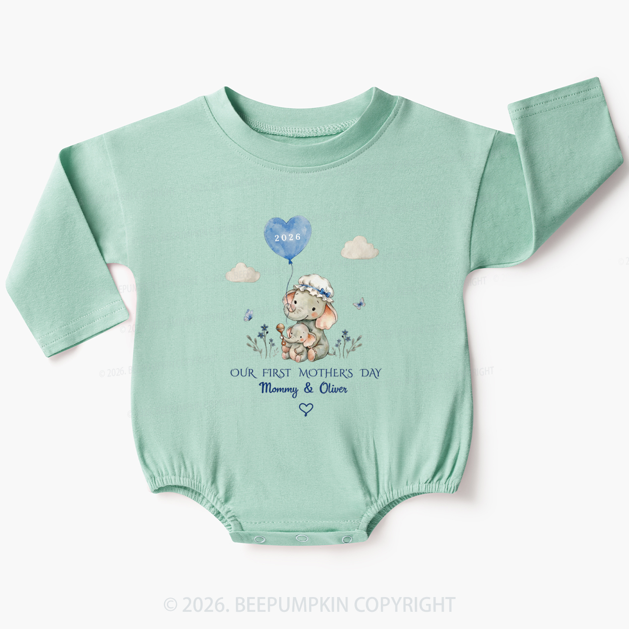Personalized First Mother's Day Elephant Baby Bubble Romper