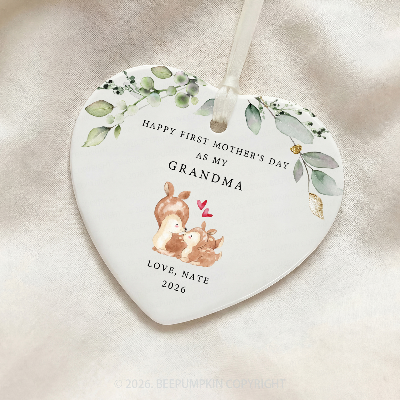 Personalized Deer First Mother's Day Gift Ornament Beepumpkin