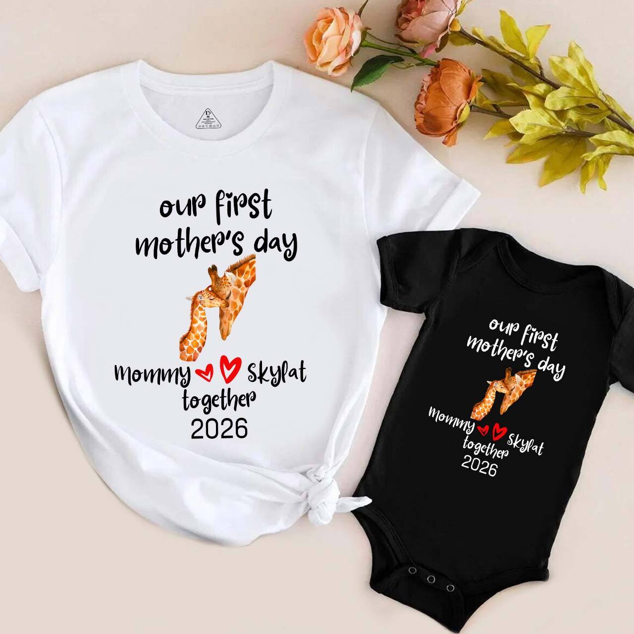 Personalized Our First Mother's Day Together Giraffes Mom&Me Matching Tees