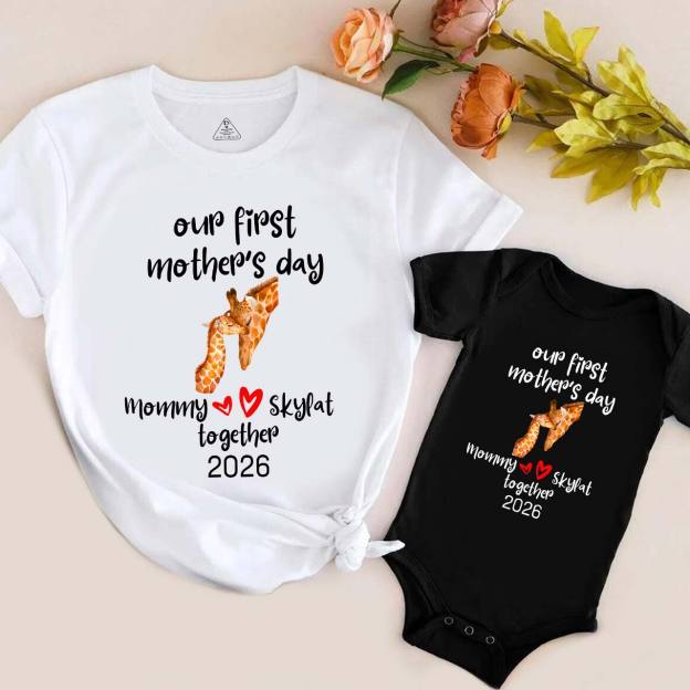 Personalized Our First Mother's Day Together Giraffes Mom&Me Matching Tees