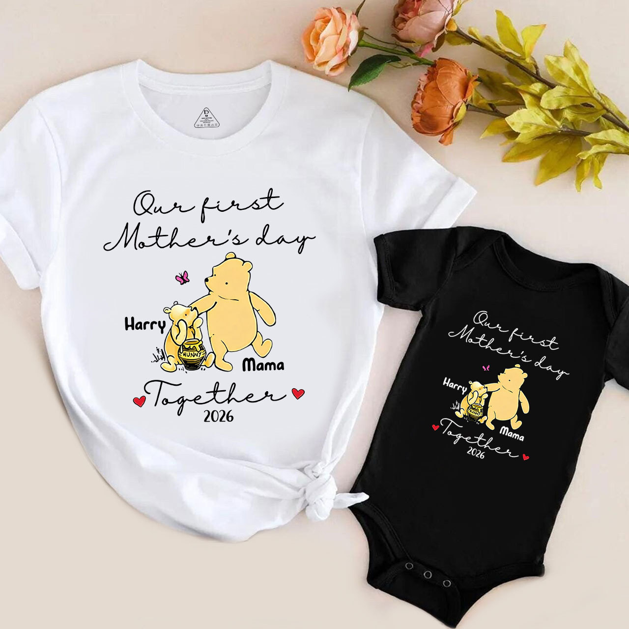  Personalized Name Honey Bear Mom&Me Matching Tees