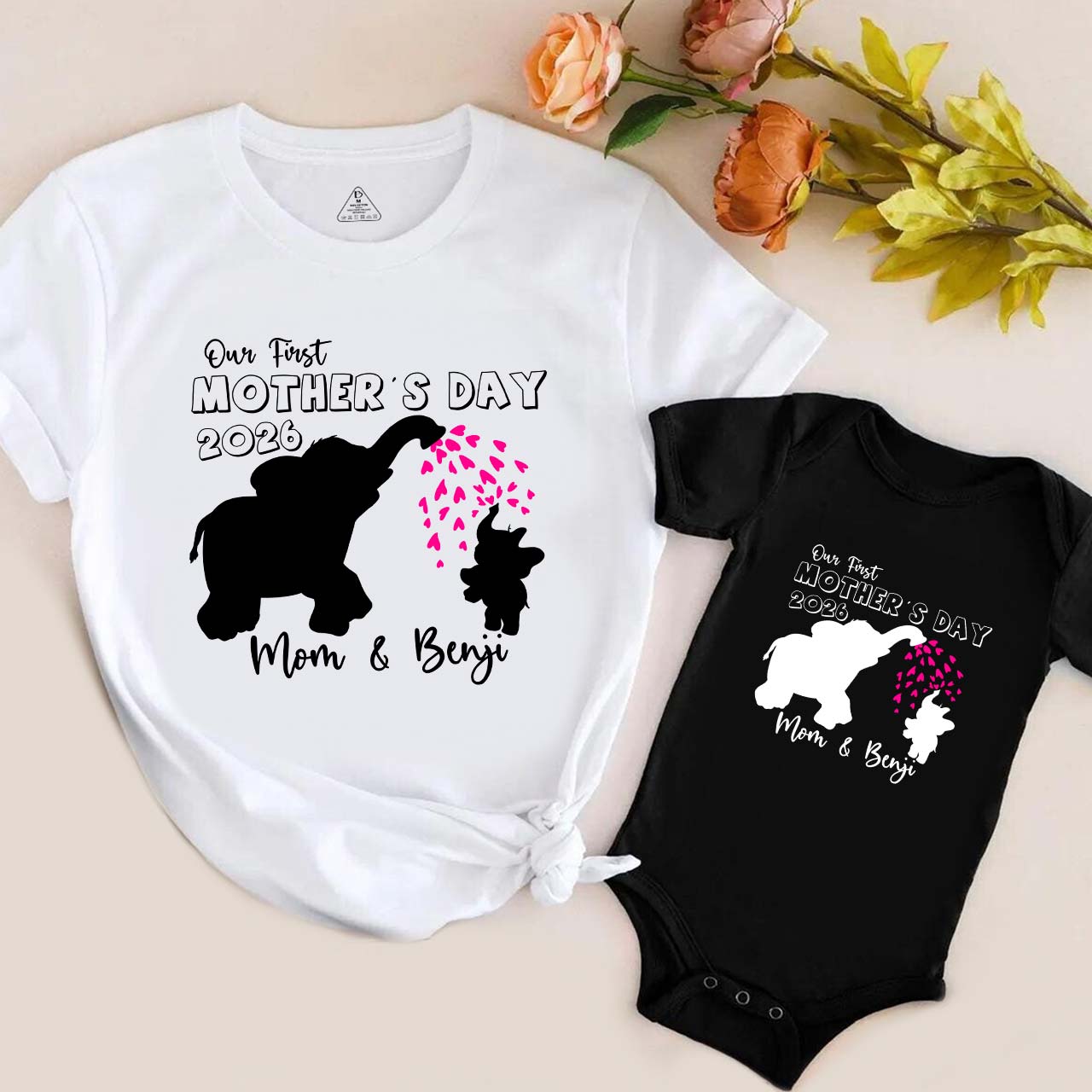 Personalized Our First Mothers Day Elephants Mom&Me Matching Tees