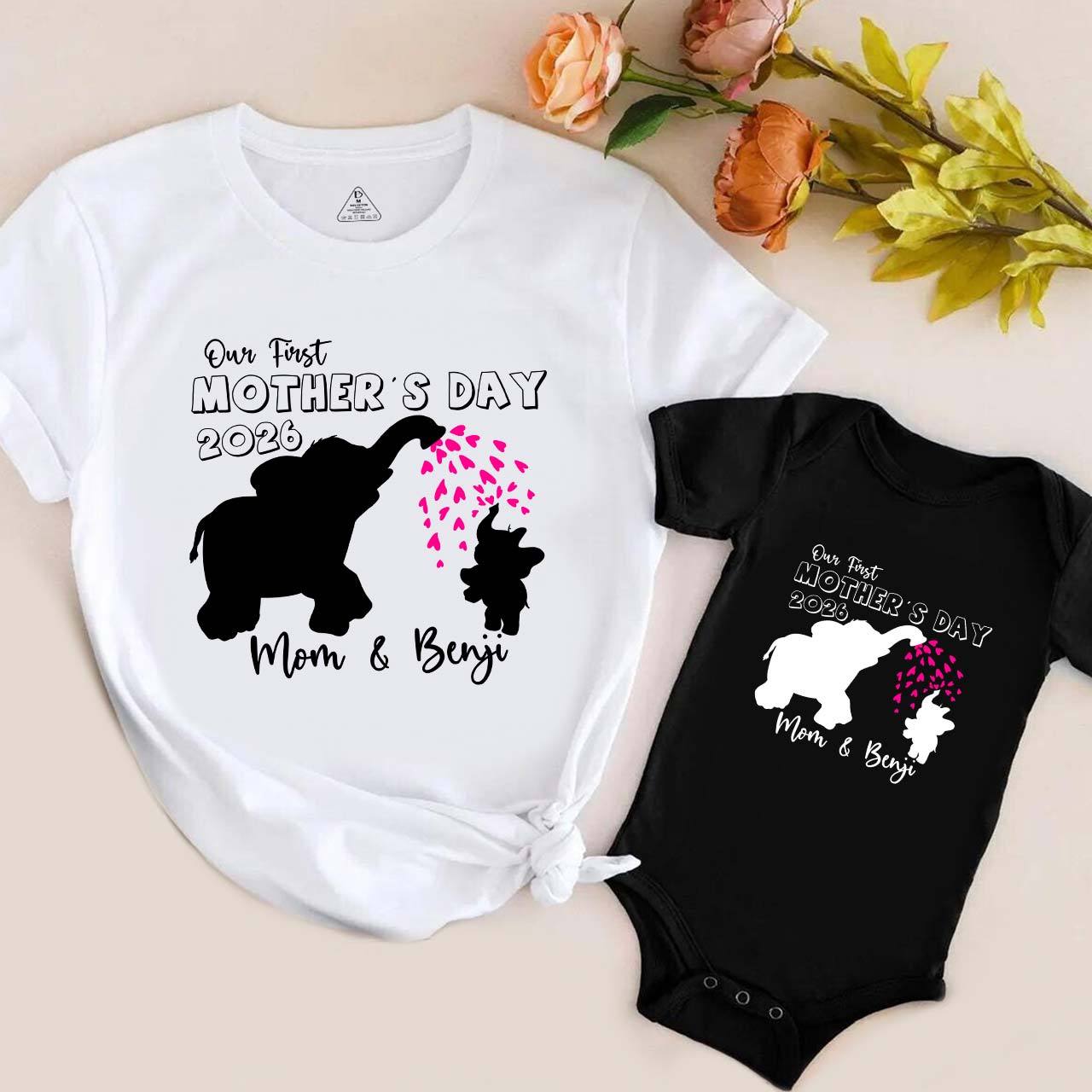 Personalized Our First Mothers Day Elephants Mom&Me Matching Tees