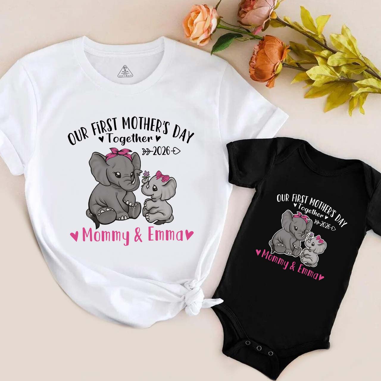 Personalized Elephant Mother's Day Gift T-Shirts For Mom & Kids