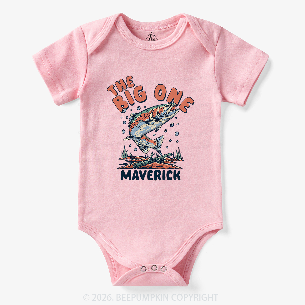 Personalized Retro The Big One Fishing Trout 1st Birthday Bodysuit