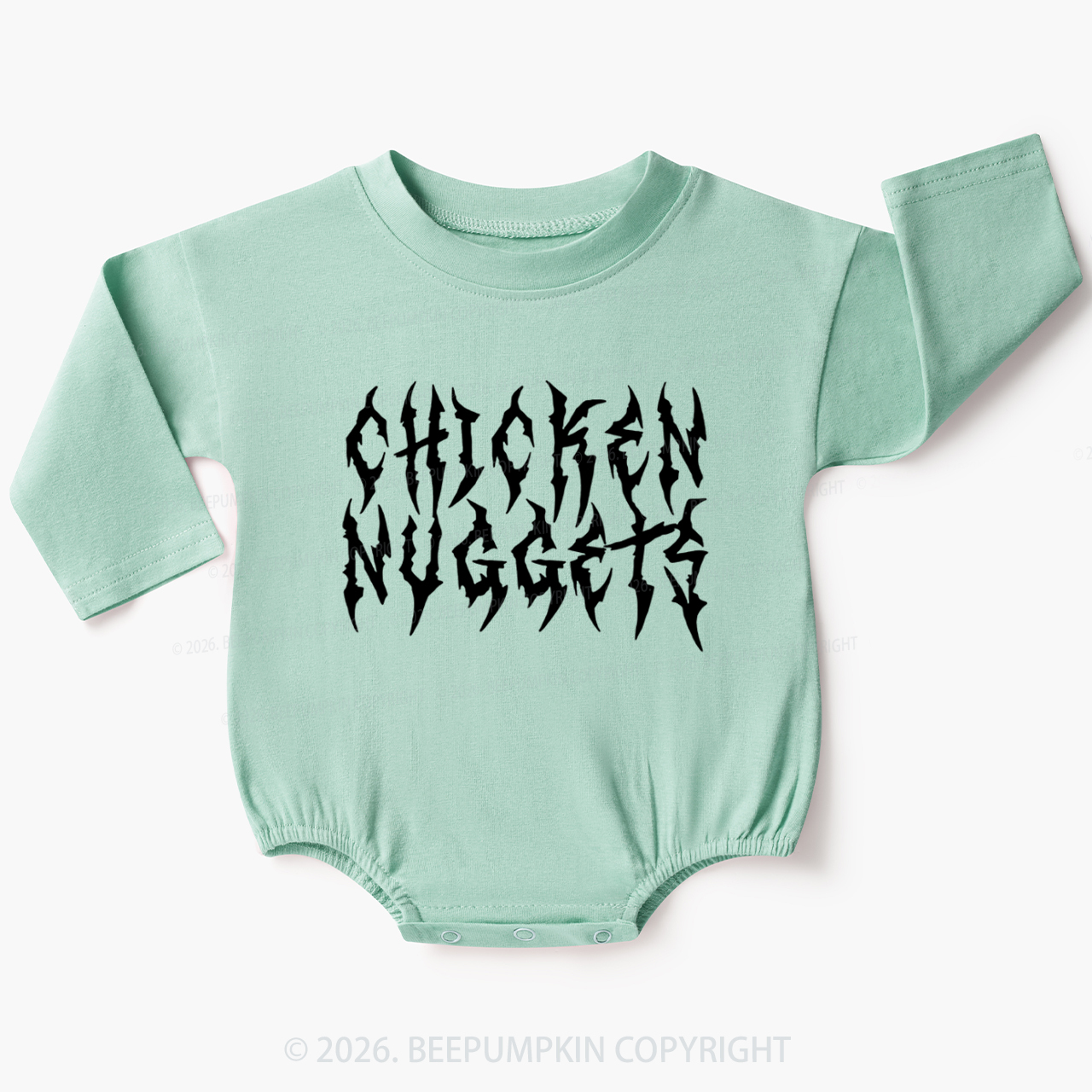 Chicken Nuggets Heavy Metal Font Baby Bubble Romper