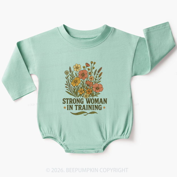 Strong Woman In Training Floral Baby Bubble Romper