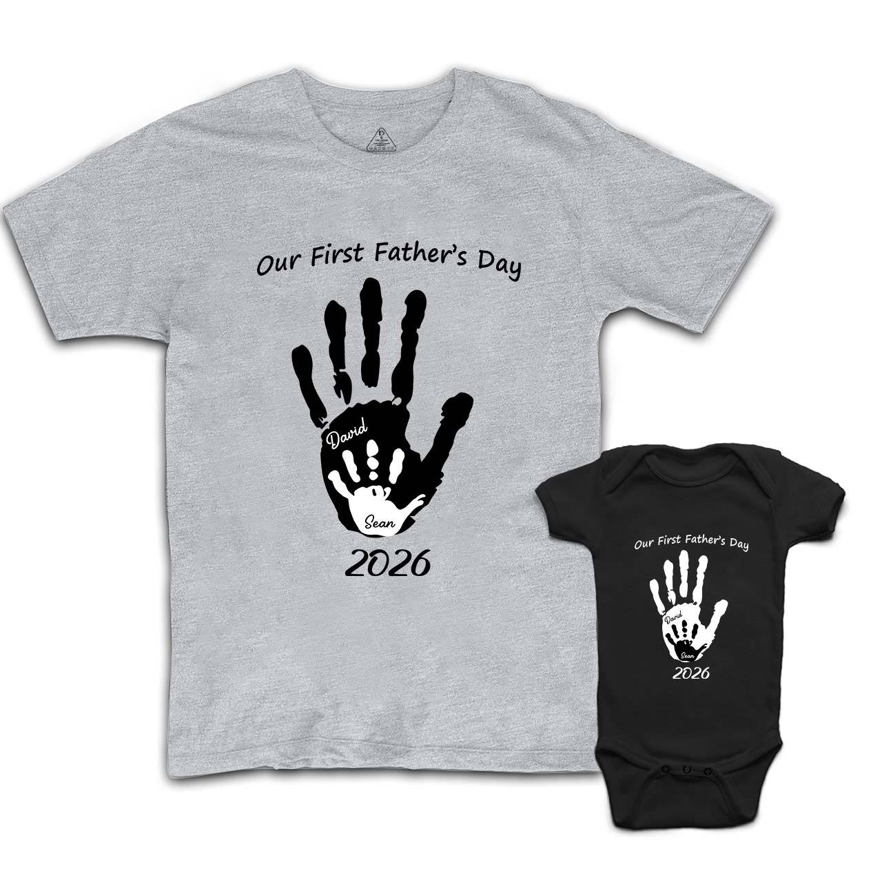 Personalized Handprint Name Dad&Me Matching T-Shirts