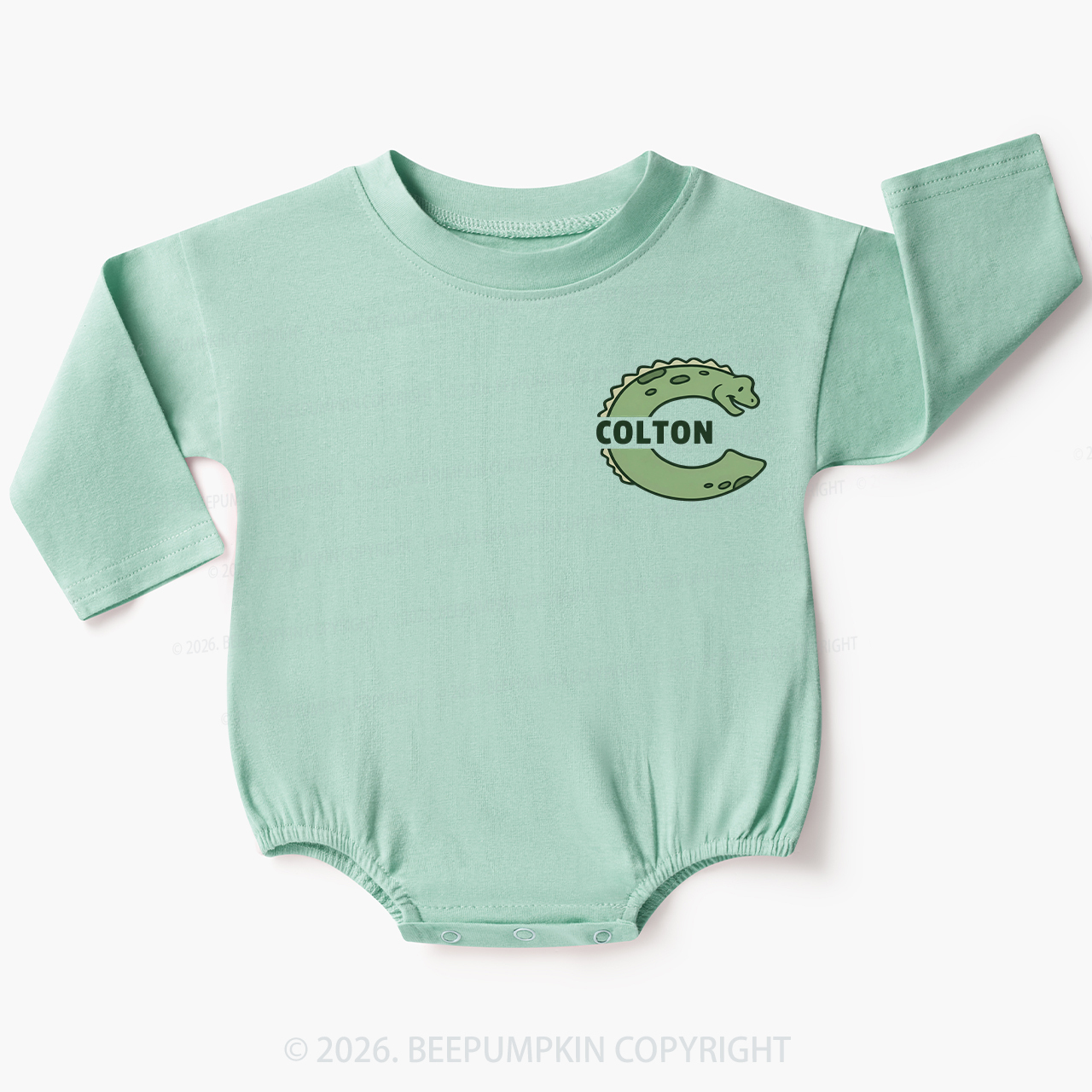Personalized Cute Dinosaur Initial With Name Baby Bubble Romper