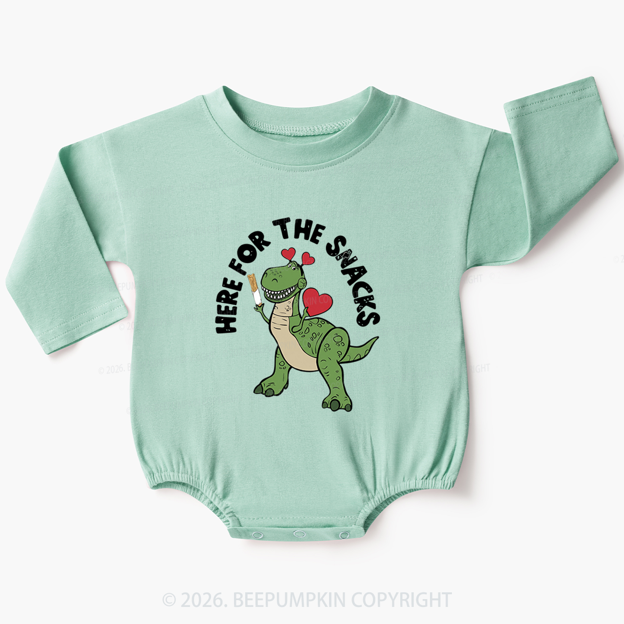 Here For The Snacks Funny Dinosaur Baby Bubble Romper