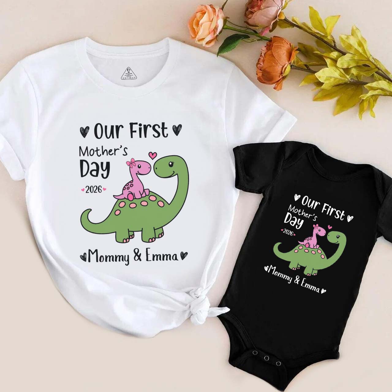 Personalized Our First Mothers Day Cute Dinosaur Mom&Me Matching T-Shirts