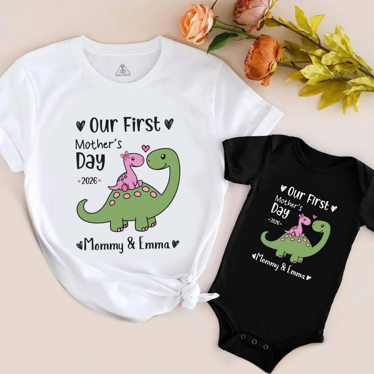 Personalized Our First Mothers Day Cute Dinosaur Mom&Me Matching T-Shirts