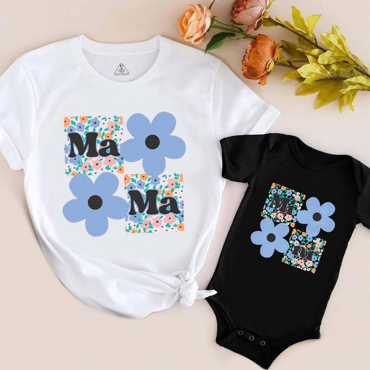  Floral Mother Daughter Mom&Me Matching T-Shirts