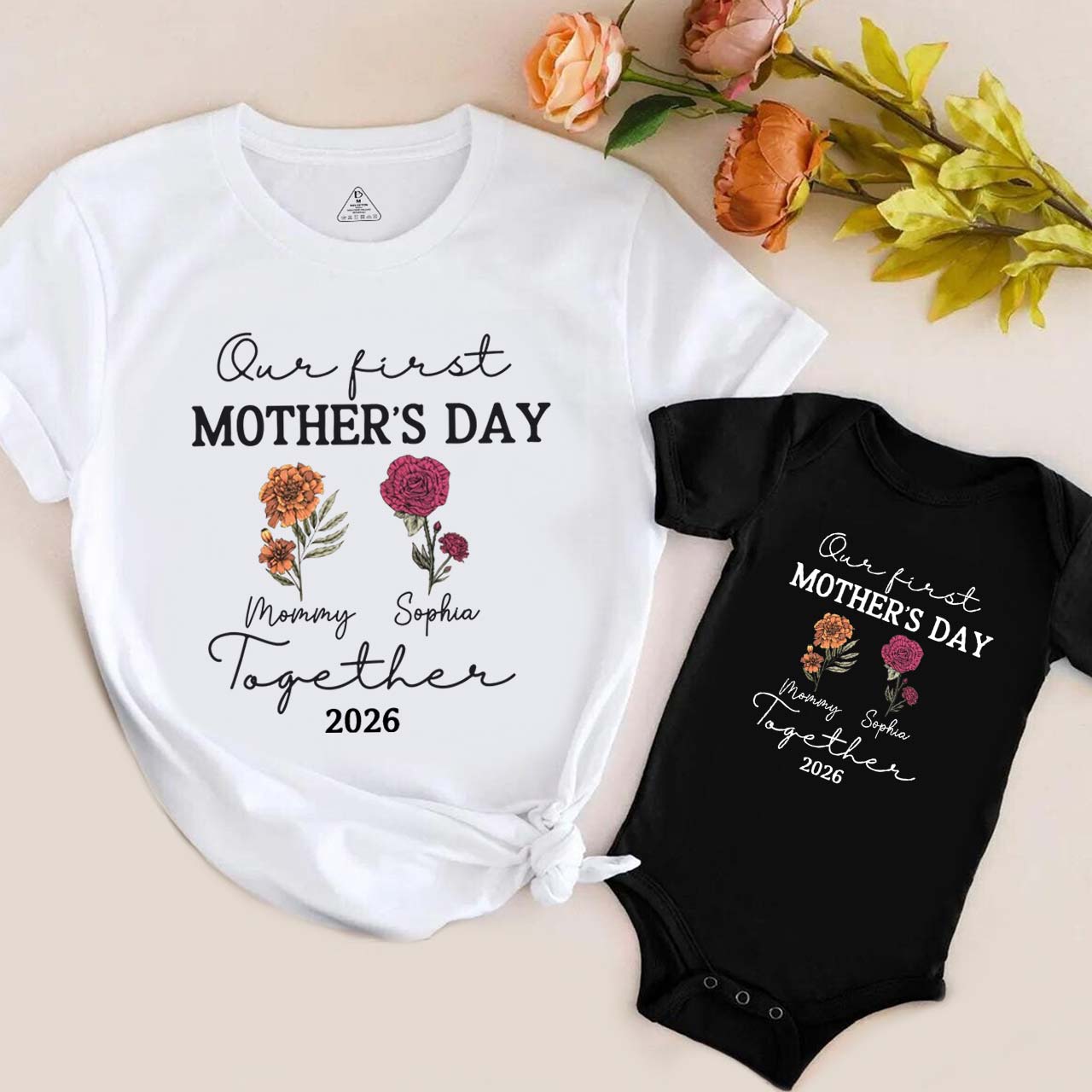 Personalized Our First Mothers Day Flora Mom&Me Matching T-Shirts