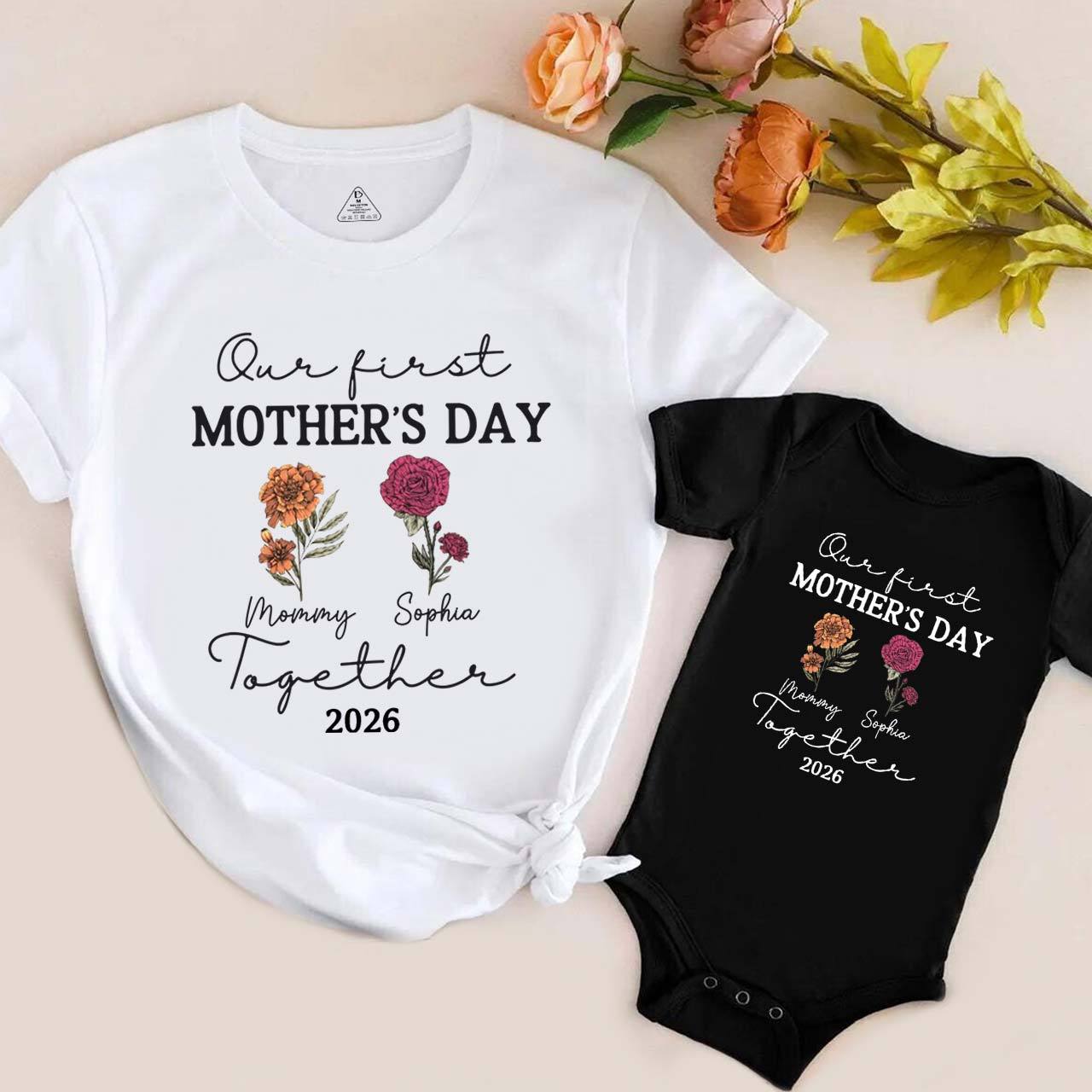 Personalized Our First Mothers Day Flora Mom&Me Matching T-Shirts