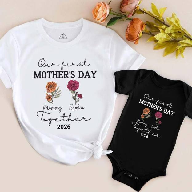 Personalized Our First Mothers Day Flora Mom&Me Matching T-Shirts